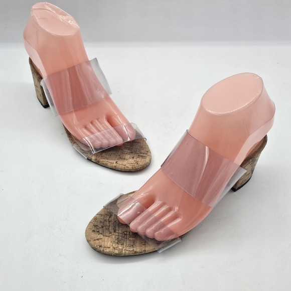 Schutz Victorie Clear Vinyl Cork Block Heel Sandal Women's 7.5 - Picture 10 of 11